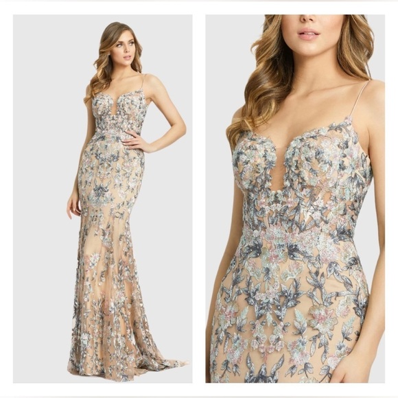 MAC DUGGAL 79313 NWT Embroidered Spaghetti Strap Trumpet Gown - Picture 1 of 15